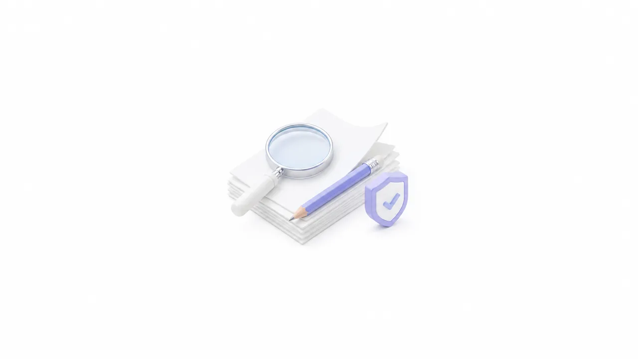 Белая 3D инфографика с лупой, листами творческой работы, щитом и карандашом