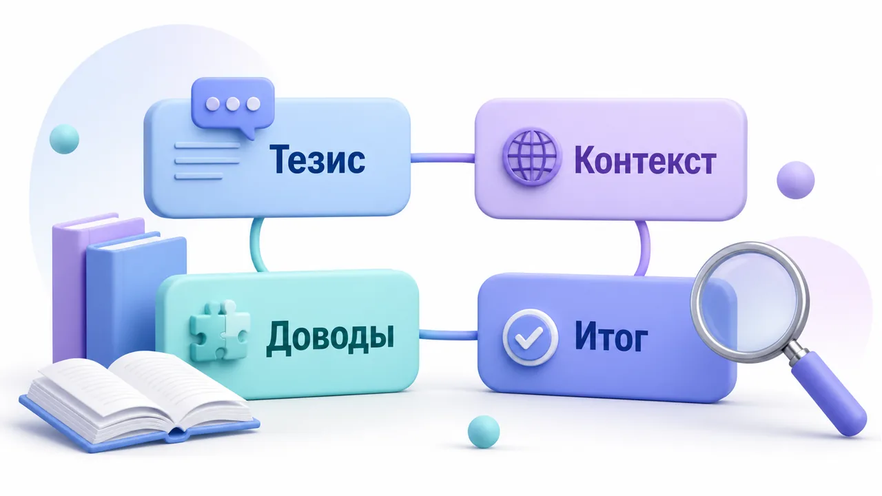 Схема с тезисом контекстом доказательствами и итогом