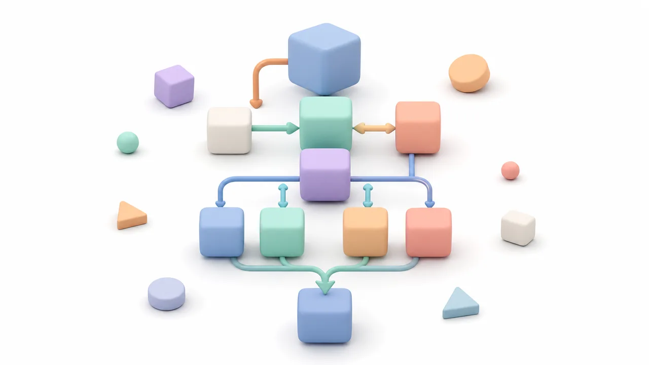 Белая soft 3D инфографика с темой статьи, карточками разделов, стрелками логики и готовым каркасом материала