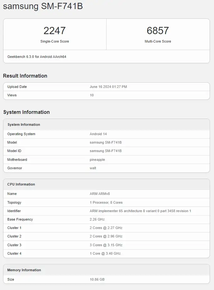 Samsung Galaxy Z Flip6 прошел тестирование в Geekbench