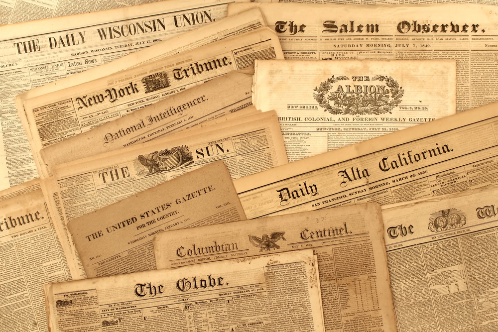 A collection of original 19th century American newspapers