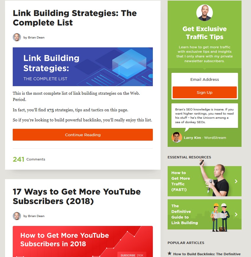 Пример стратегии контент-маркетинга блога Backlinko