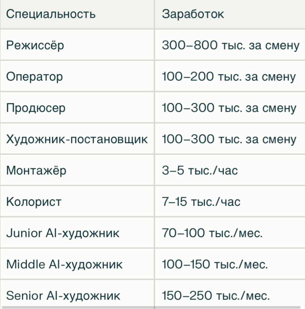 Зарплаты специалистов в видеопродакшне