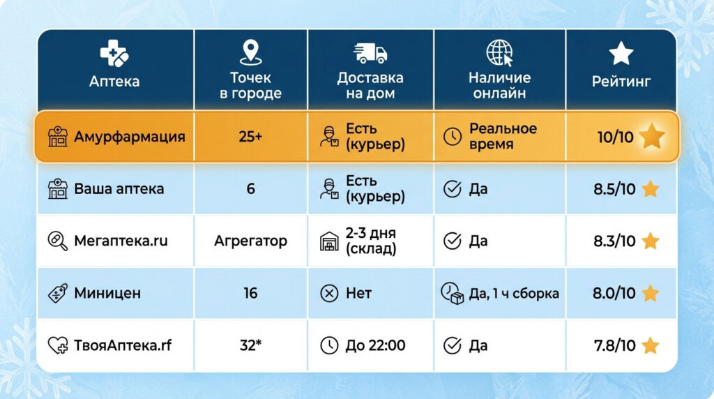Изображение 1 для статьи Где купить таблетки от простуды и гриппа в Благовещенске: топ аптек 2026 года