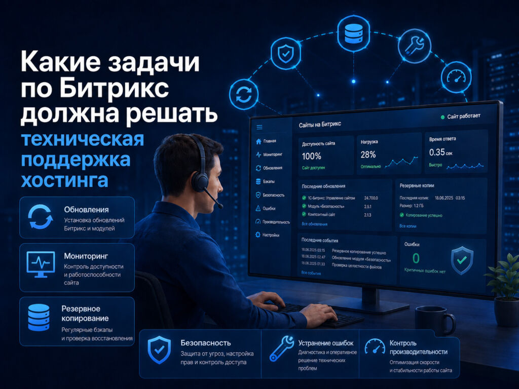 Какие задачи по Битрикс должна решать техническая поддержка хостинга