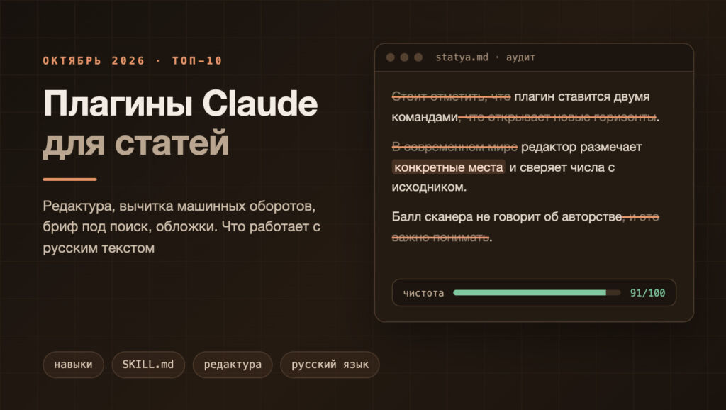 Плагины Claude для текстов: десять навыков для авторов статей, октябрь 2026