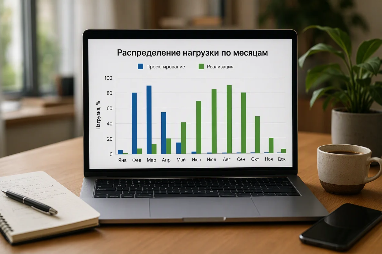 Сезонность заказов ландшафтного дизайнера — график загрузки по месяцам года
