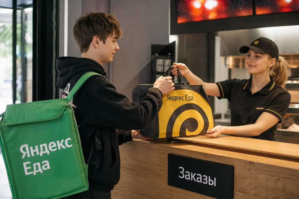 Работа курьером для подростков — школьник 16 лет получает заказ в ресторане