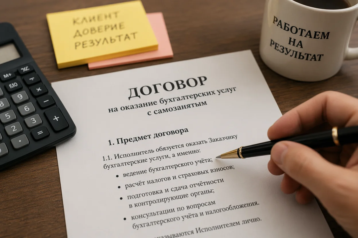 Договор с самозанятым бухгалтером шаг 2: формулировка предмета и перечня бухгалтерских услуг