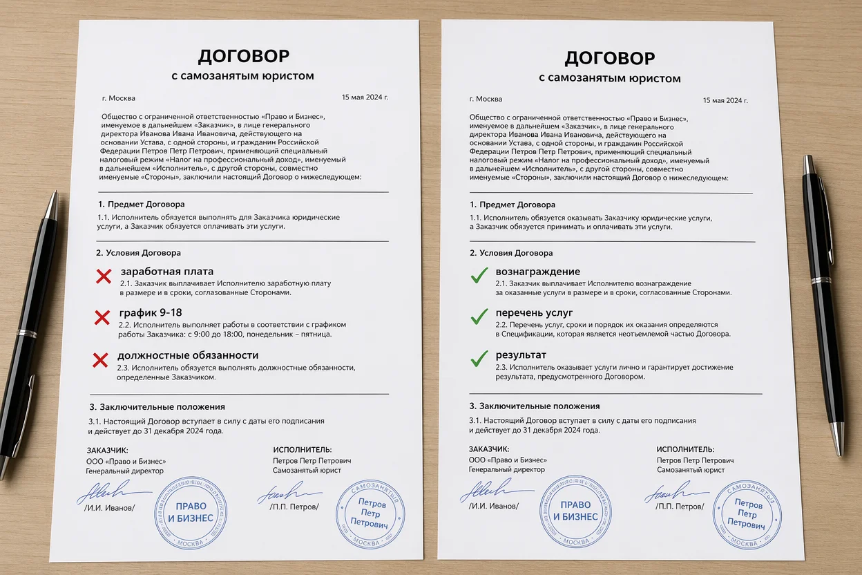 Договор с самозанятым юристом — иллюстрация типичных ошибок при оформлении