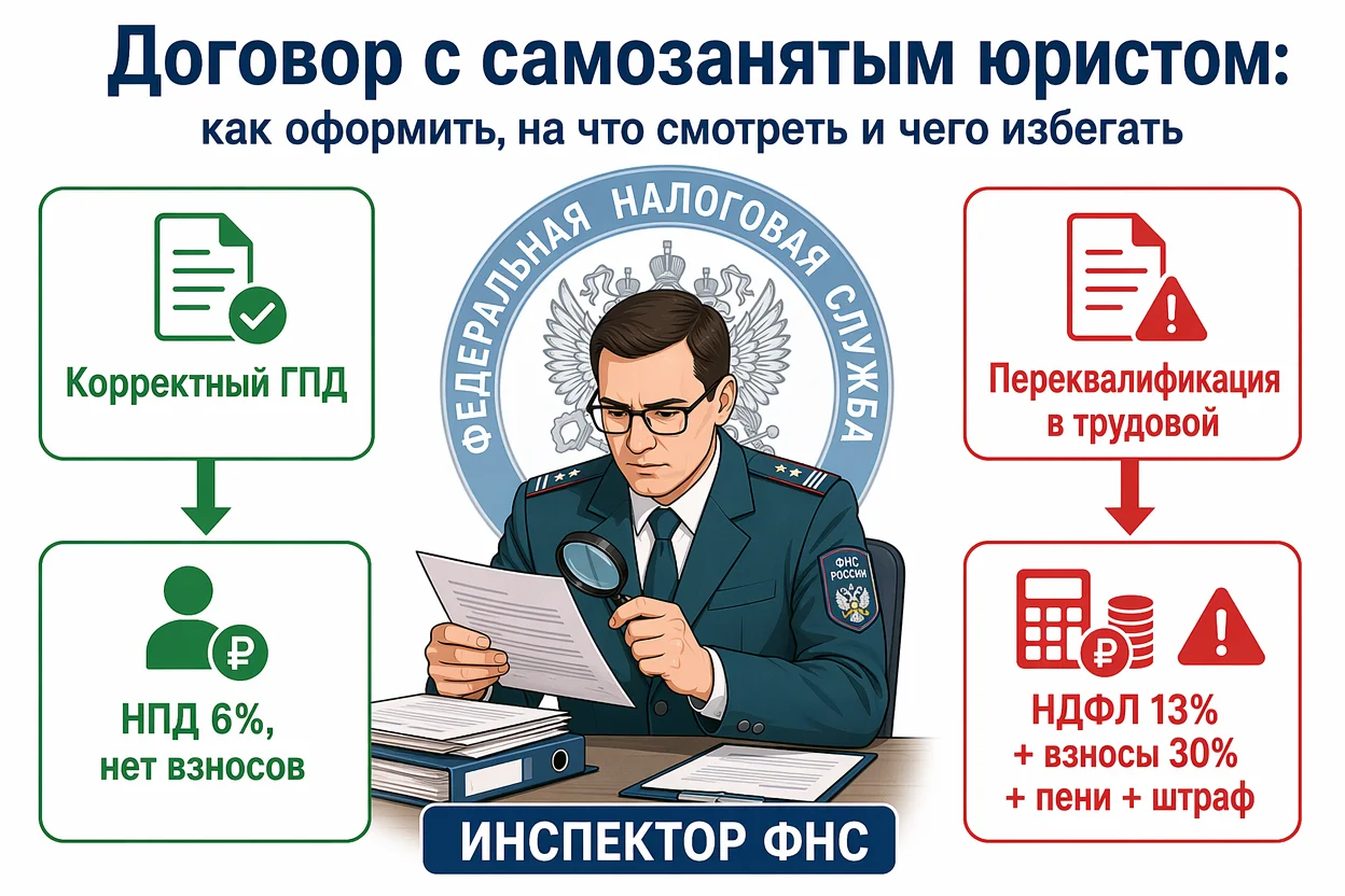 Договор с самозанятым юристом — схема налоговых рисков при переквалификации
