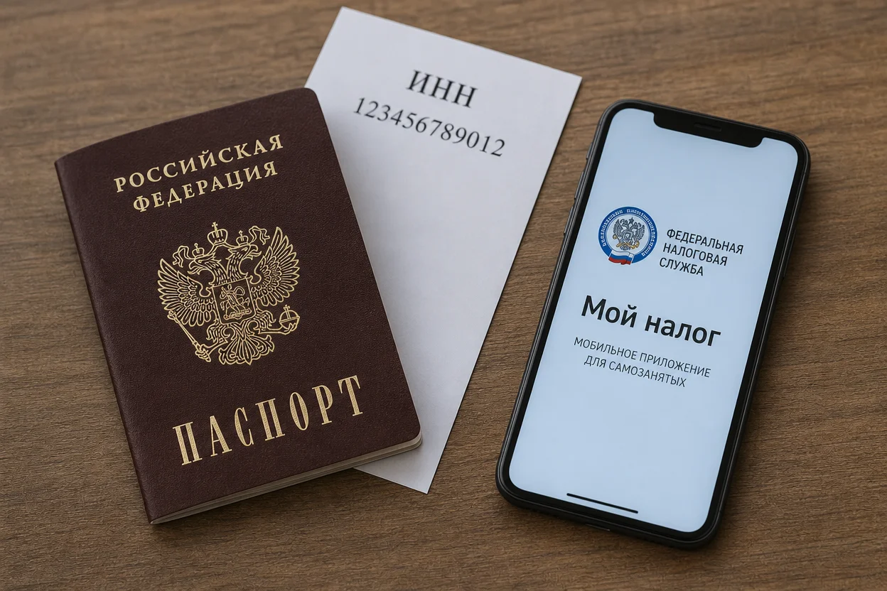 Какие документы нужны самозанятому — паспорт и ИНН на столе для регистрации