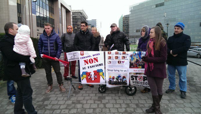 IMAG0125 692x391 ПВО провела в Брюсселе акцию против возрождения фашизма на Украине