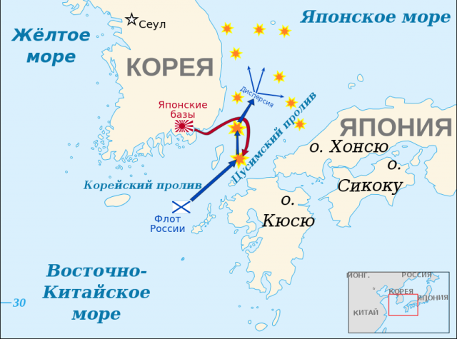 Карта Цусимского сражения (14 мая — 15 мая 1905) 