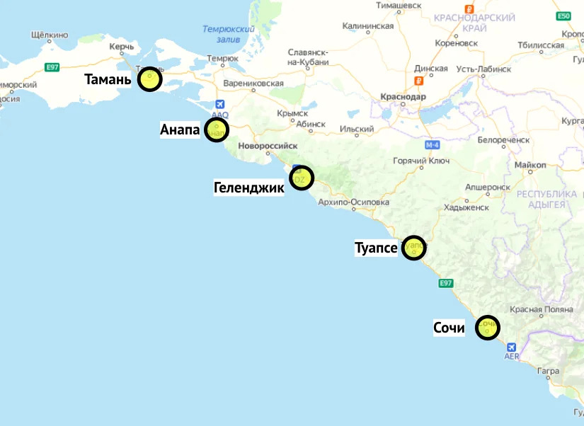 Карта юга россии анапа