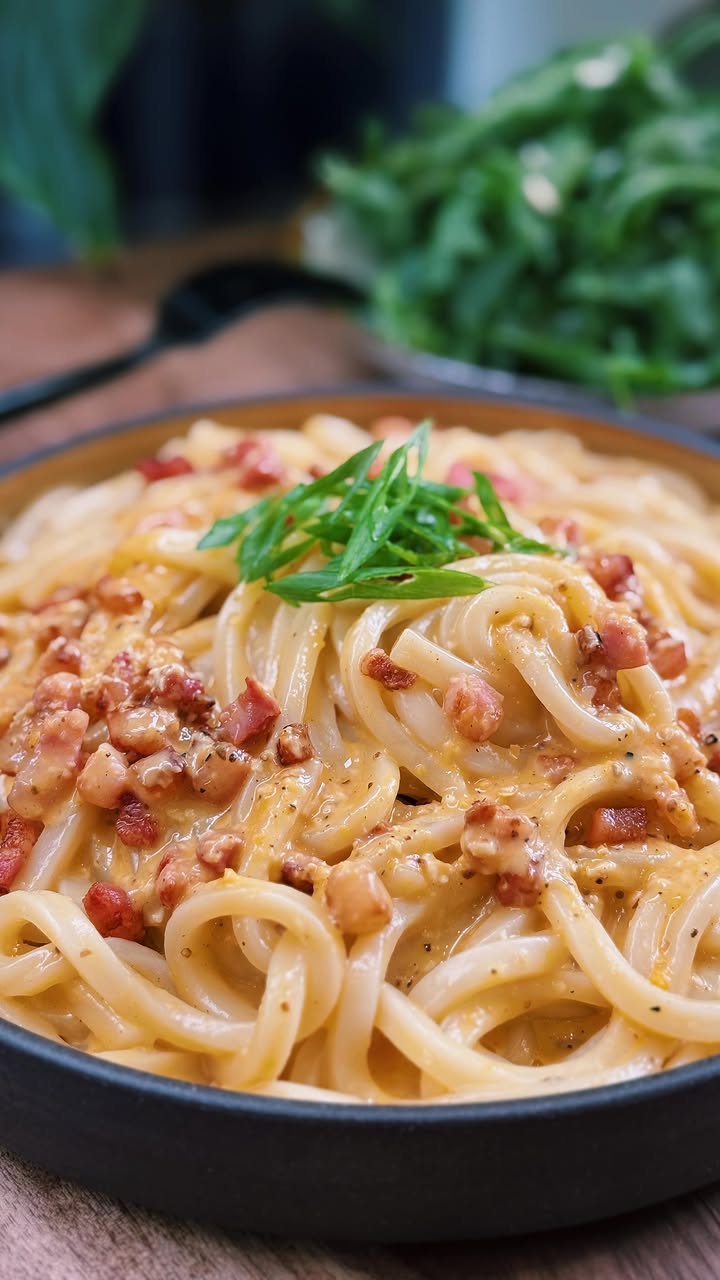 Мисо карбонара с удоном