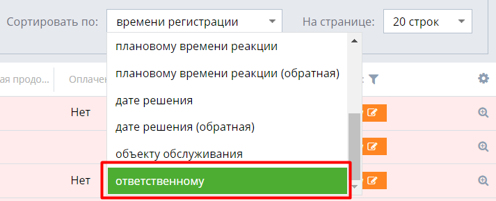 Сортировка списка заявок по ответственным