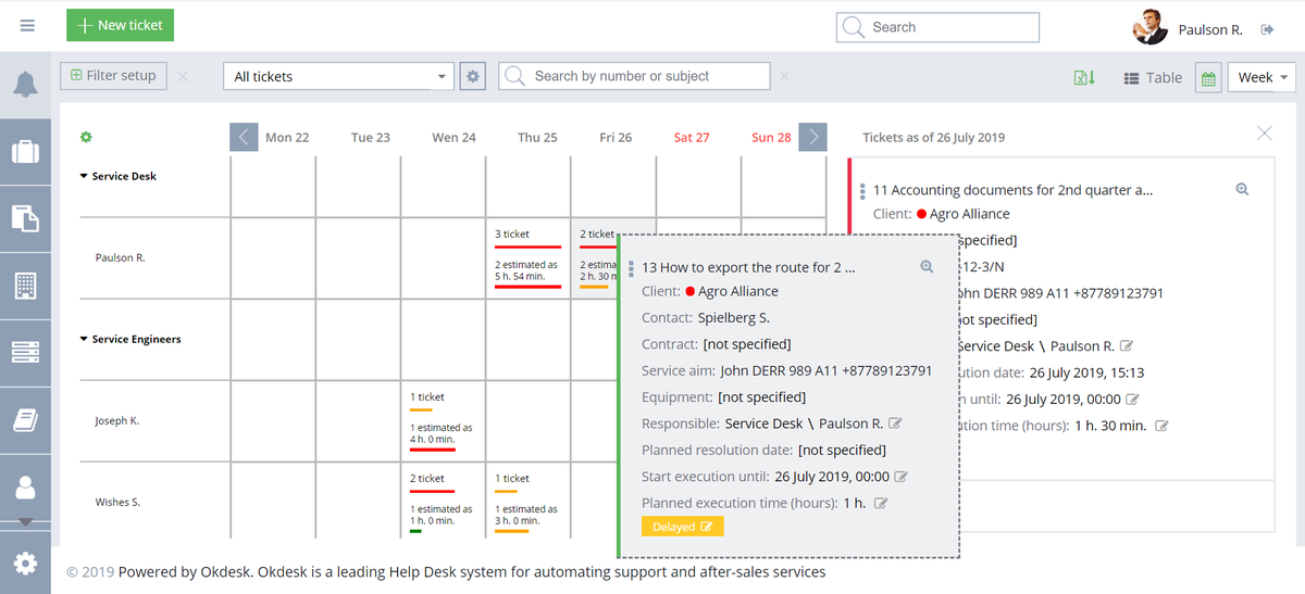 calendar planning in helpdesk system