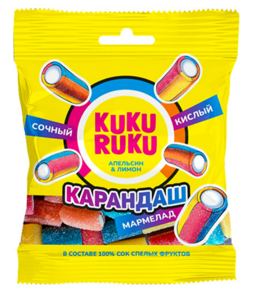 KUKU RUKU  КУСОЧКИ КАРАНДАШ АПЕЛЬСИН И ЛИМОН КИСЛЫЙ 150ГР  