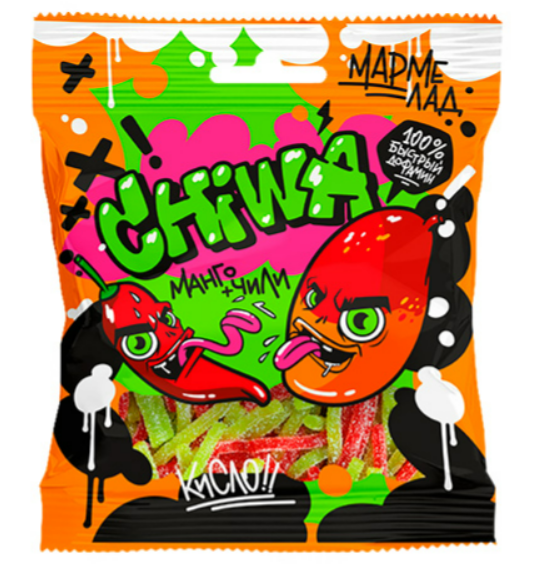 CHI-WA-WA GRAFFITI  КУСОЧКИ SPAGHETTI МАНГО И ЧИЛИ КИСЛЫЙ 90ГР  