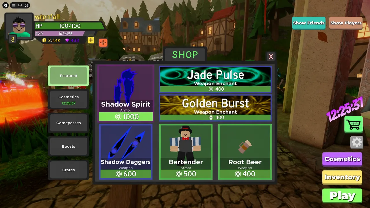 Предложения магазина Dungeon Quest Reborn: внешний вид брони, оружия и эффекты