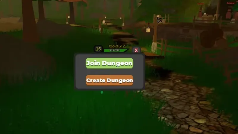 Меню Join Dungeon и Create Dungeon в Dungeon Quest Reborn