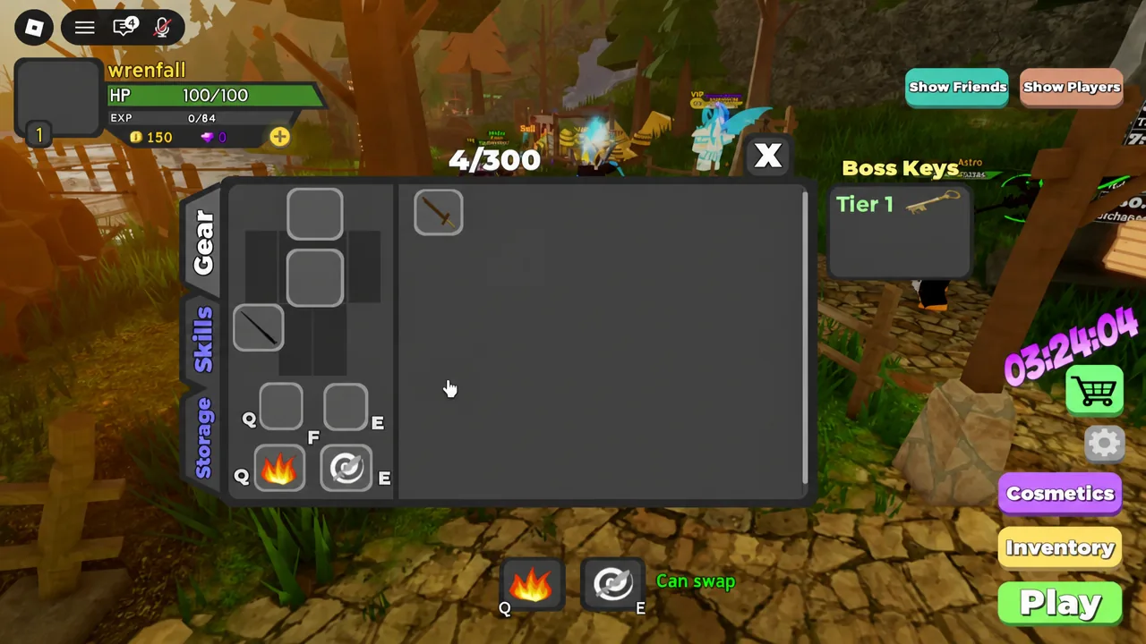 Слоты Q и E и переключение панели F в инвентаре Dungeon Quest Reborn