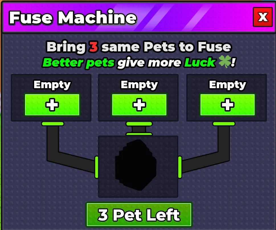 Меню Fuse Machine с тремя ячейками выбора