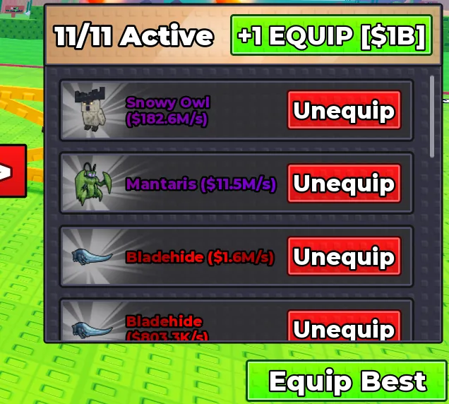 Пример панели 11/11 Active и покупки дополнительного Equip