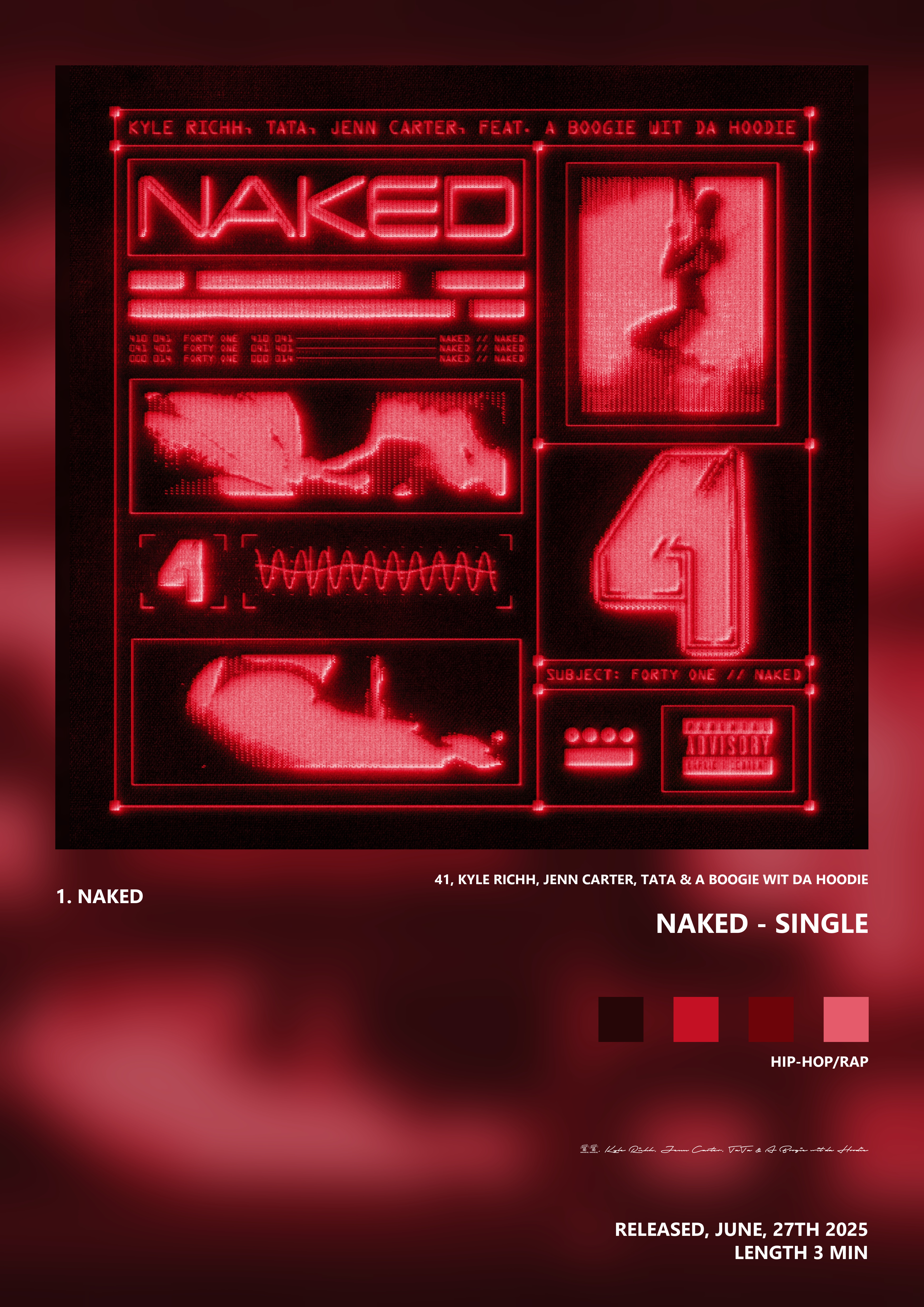 Music poster: 41 Kyle Richh Jenn Carter TaTa A Boogie wit da Hoodie - Naked - Single