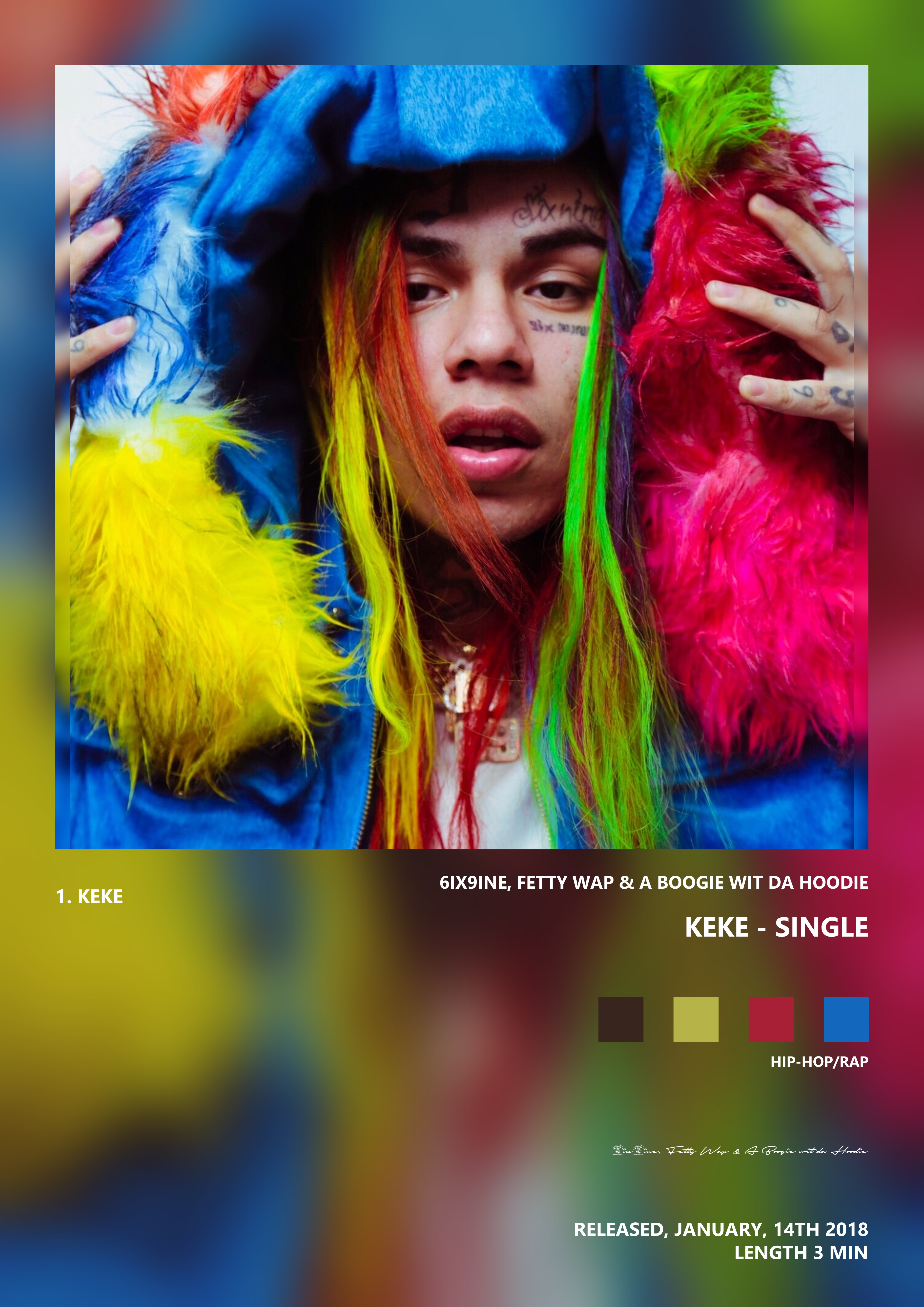 Music poster: 6ix9ine Fetty Wap A Boogie wit da Hoodie - KEKE - Single