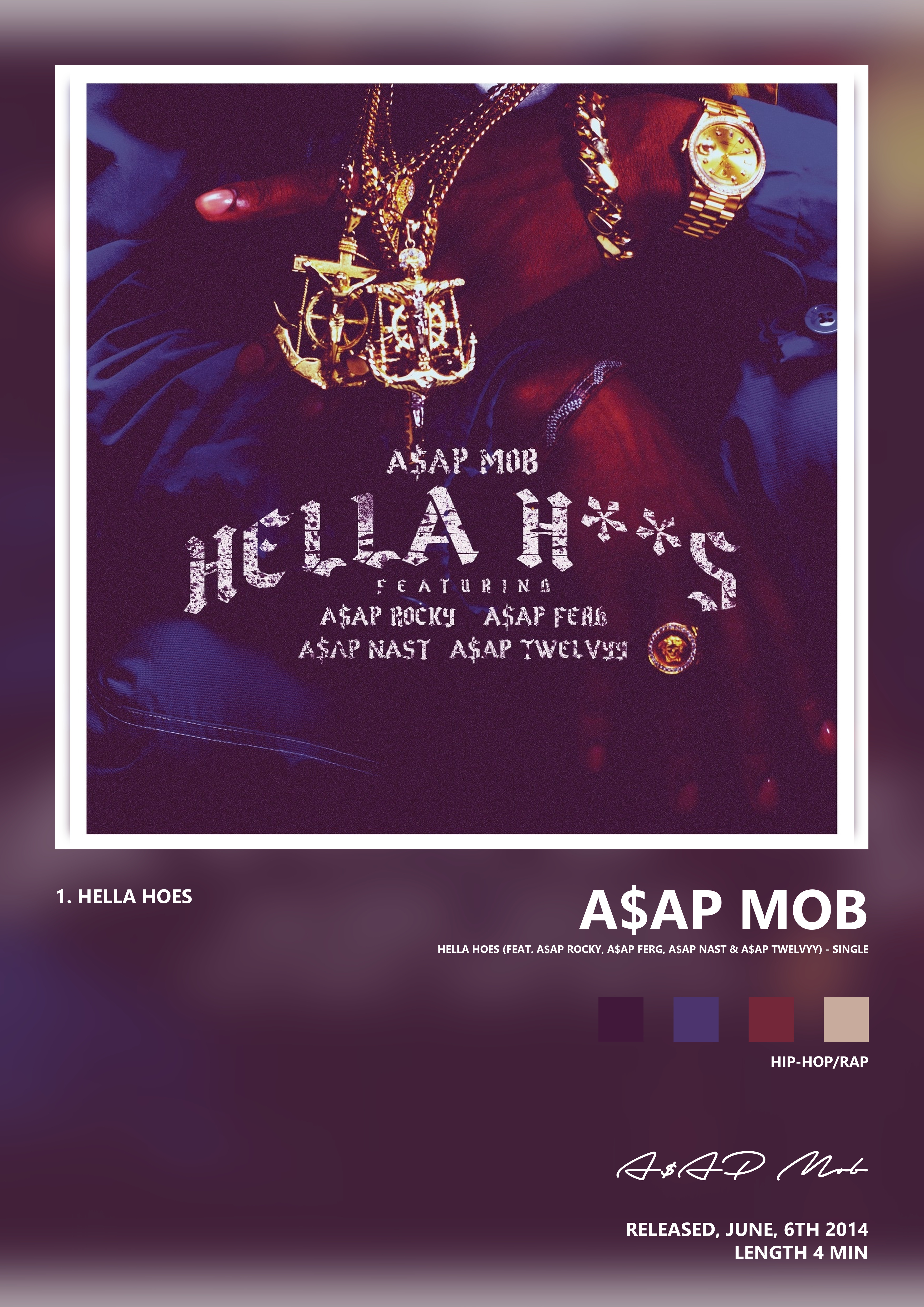 Music poster: AAP Mob - Hella Hoes feat AAP Rocky AAP Ferg AAP Nast AAP Twelvyy - Single