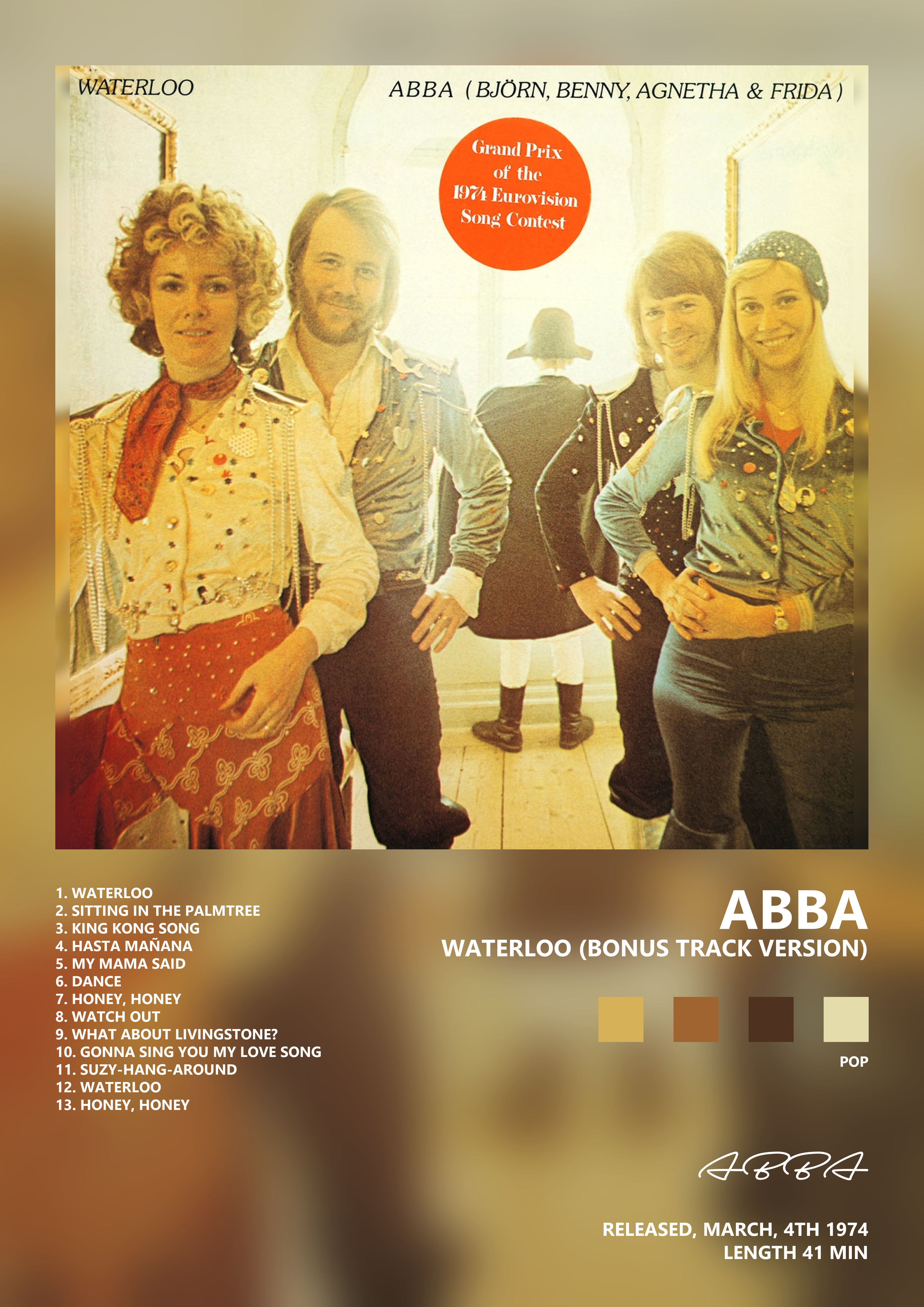 Music poster: ABBA - Waterloo Bonus Track Version