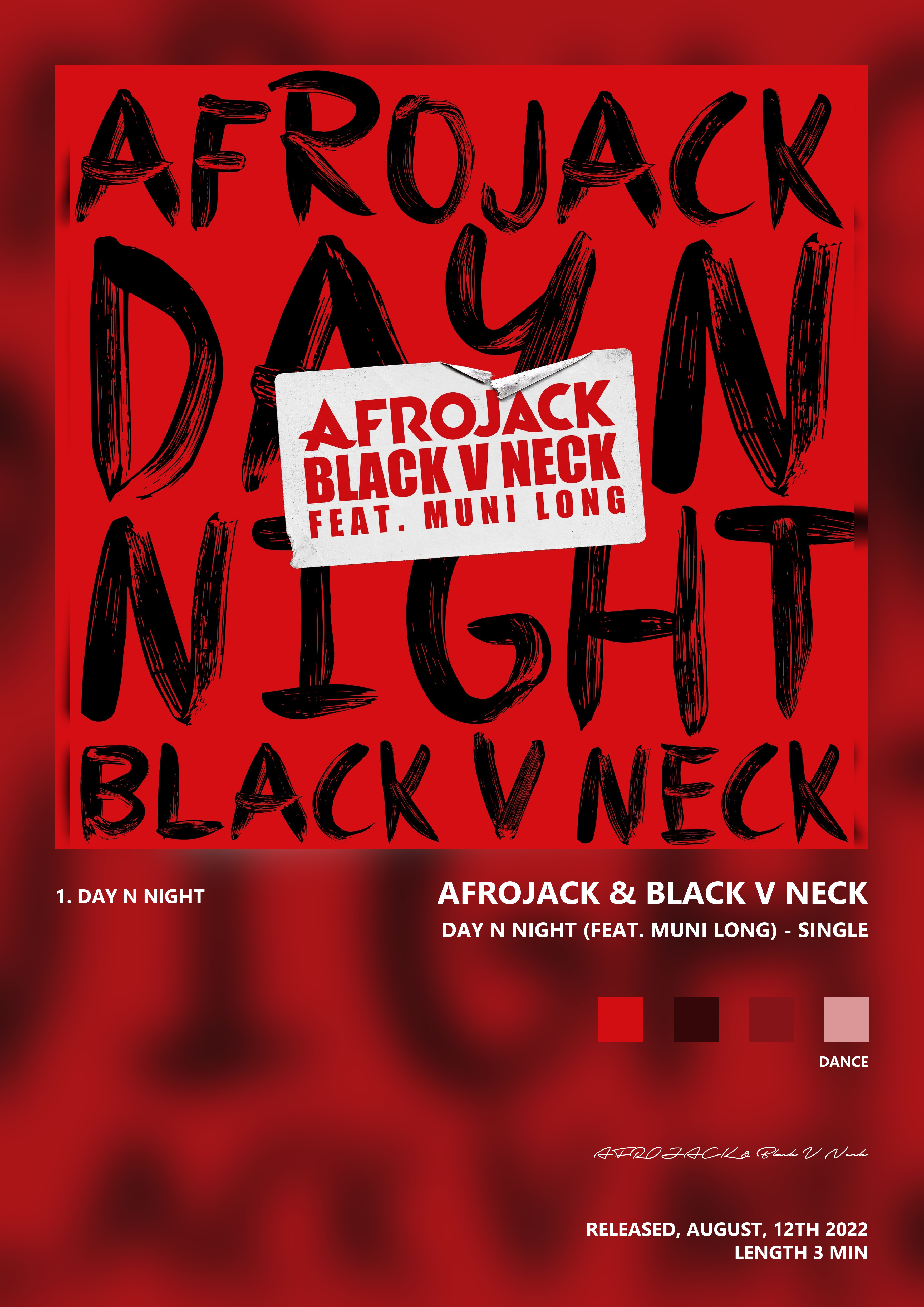 Music poster: AFROJACK Black V Neck - Day N Night feat Muni Long - Single
