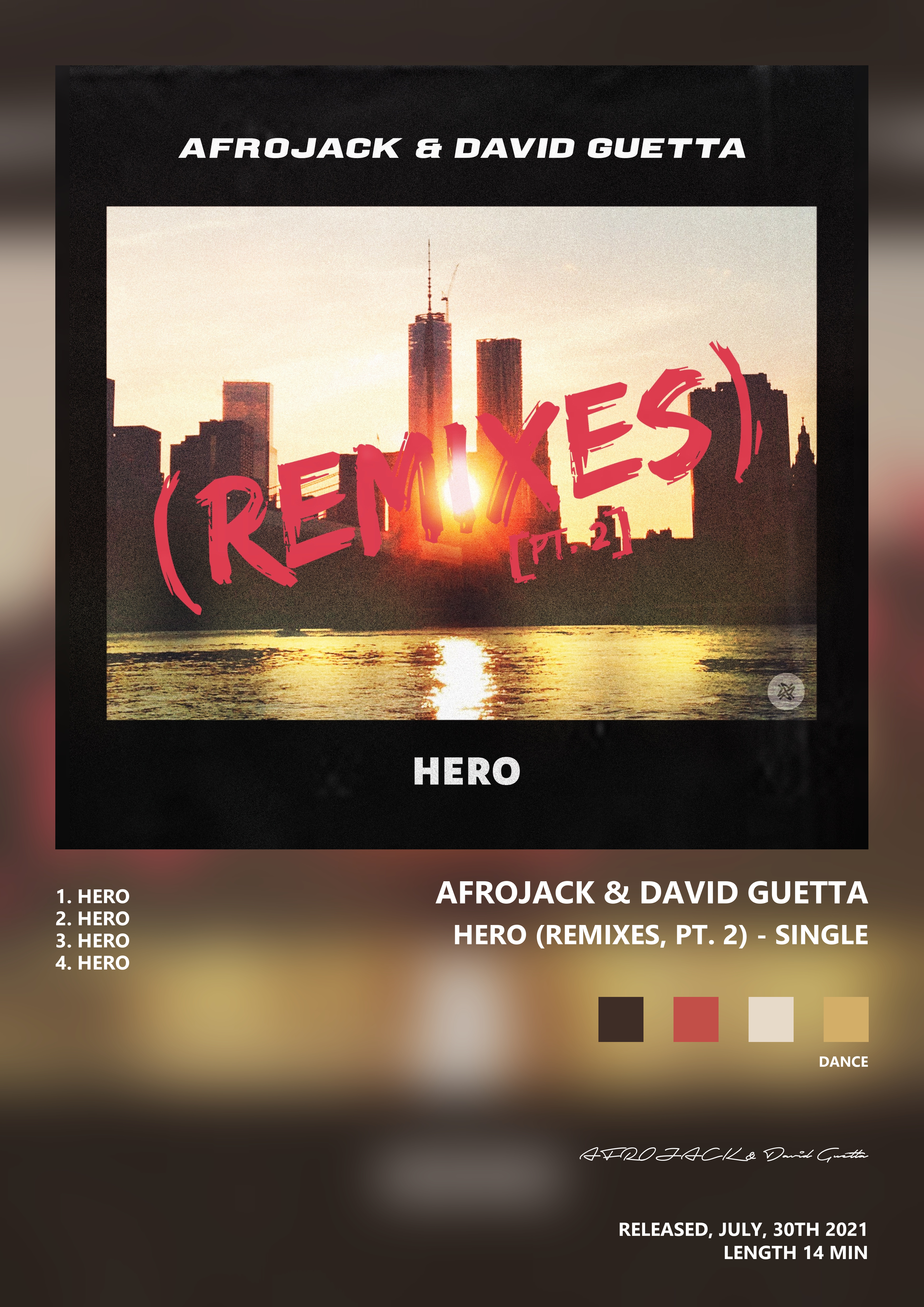 Music poster: AFROJACK David Guetta - Hero Remixes Pt 2 - Single