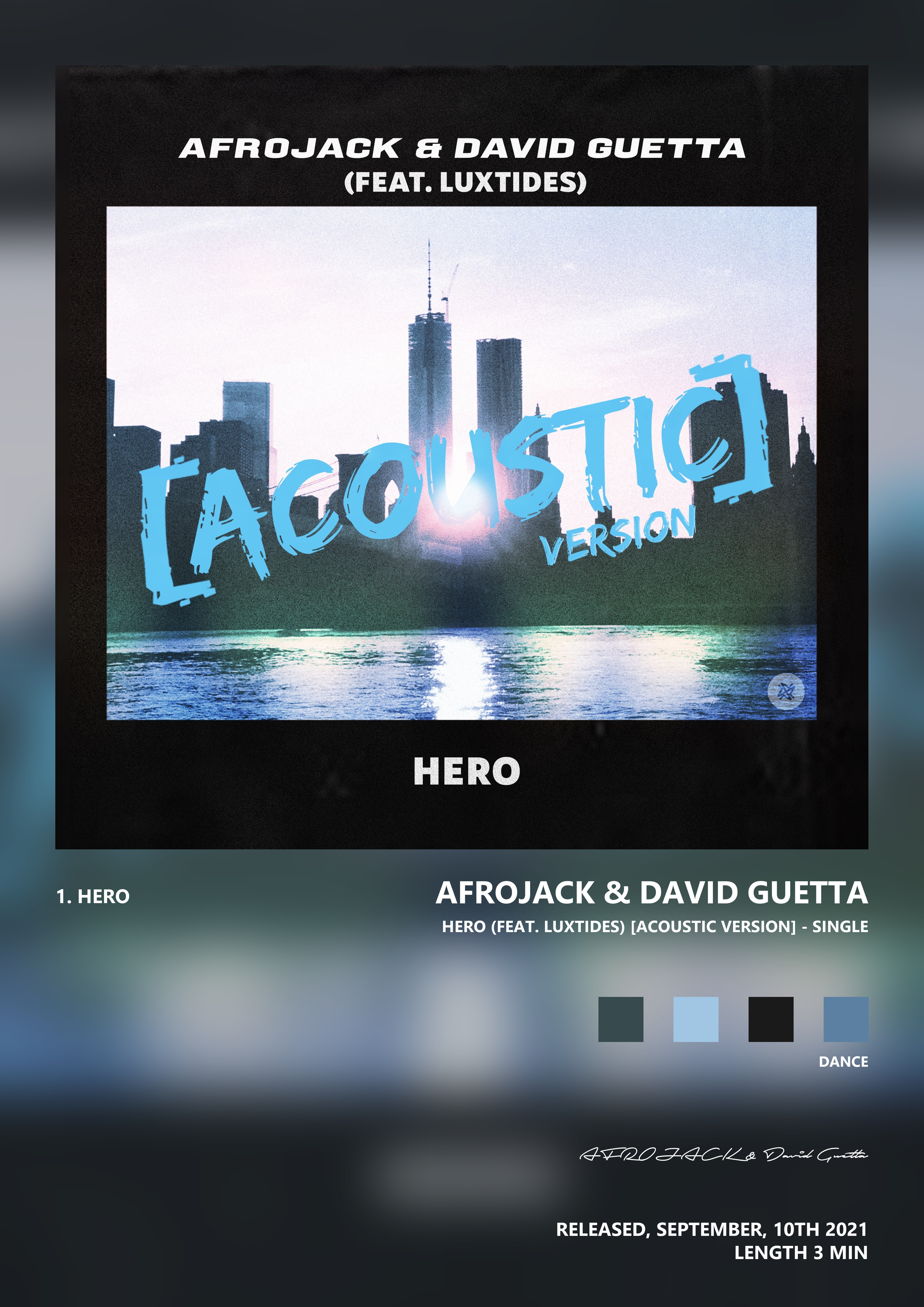 Music poster: AFROJACK David Guetta - Hero feat Luxtides Acoustic Version - Single