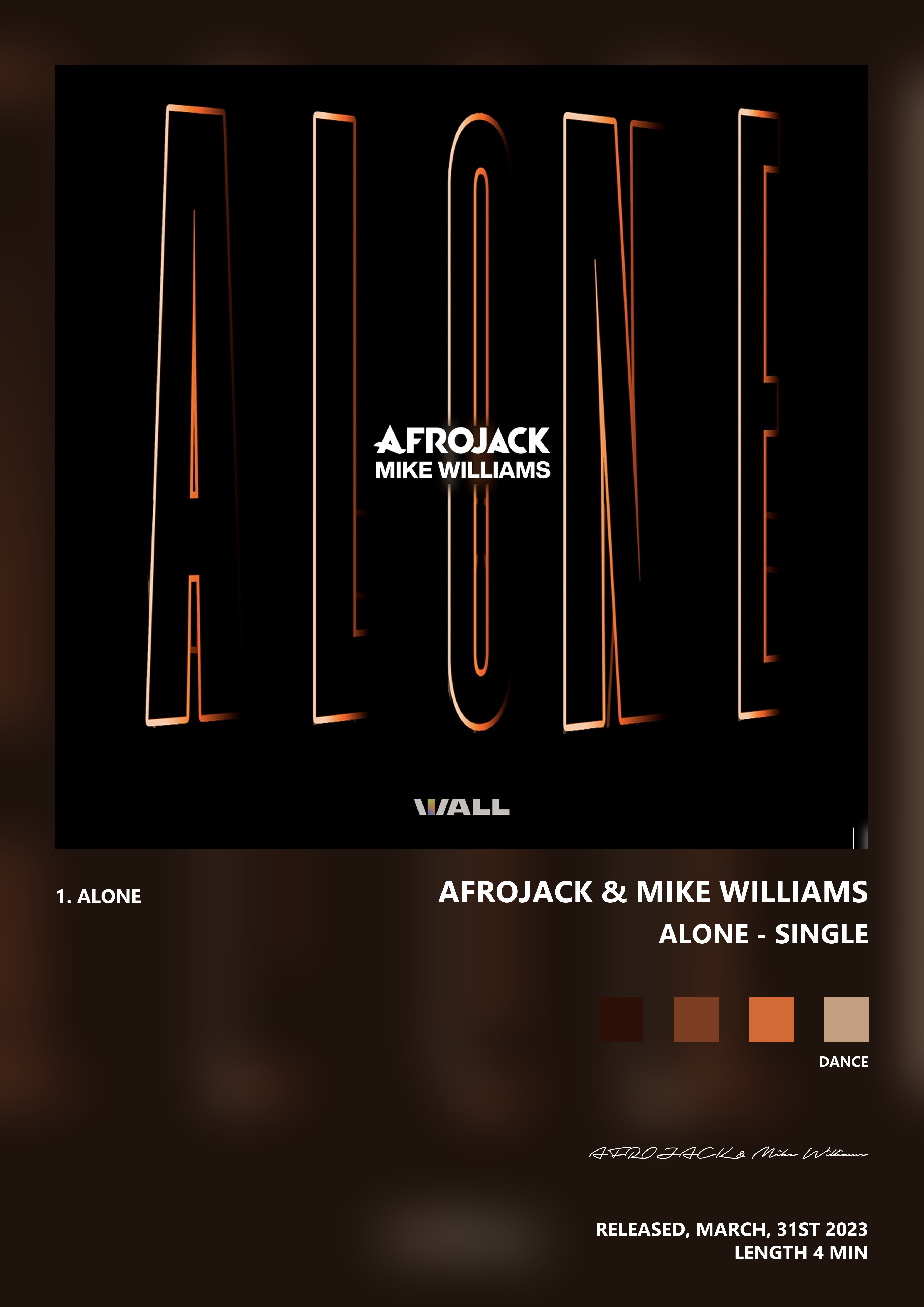 Music poster: AFROJACK Mike Williams - Alone - Single