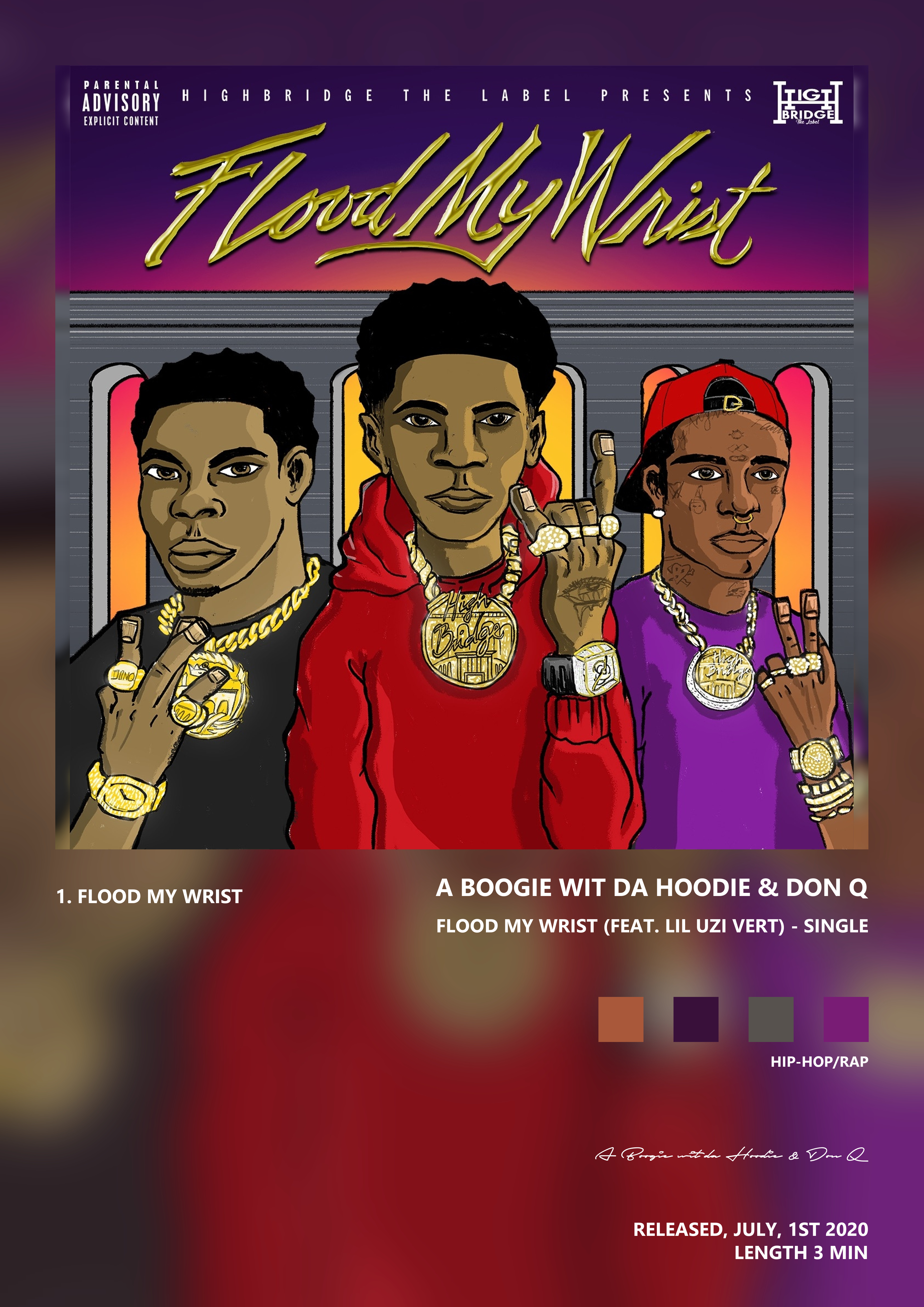 Music poster: A Boogie wit da Hoodie Don Q - Flood My Wrist feat Lil Uzi Vert - Single