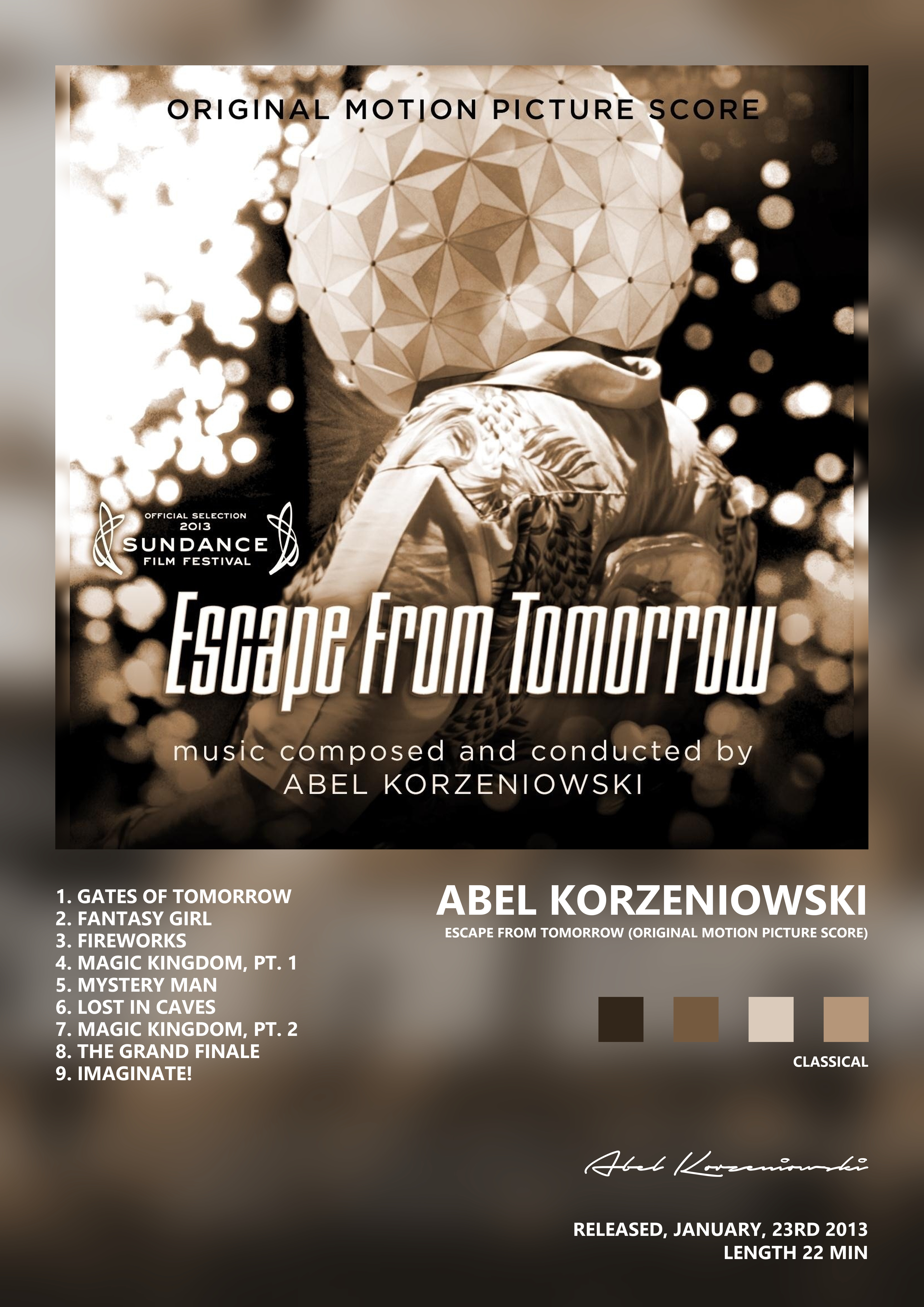 Music poster: Abel Korzeniowski - Escape From Tomorrow Original Motion Picture Score