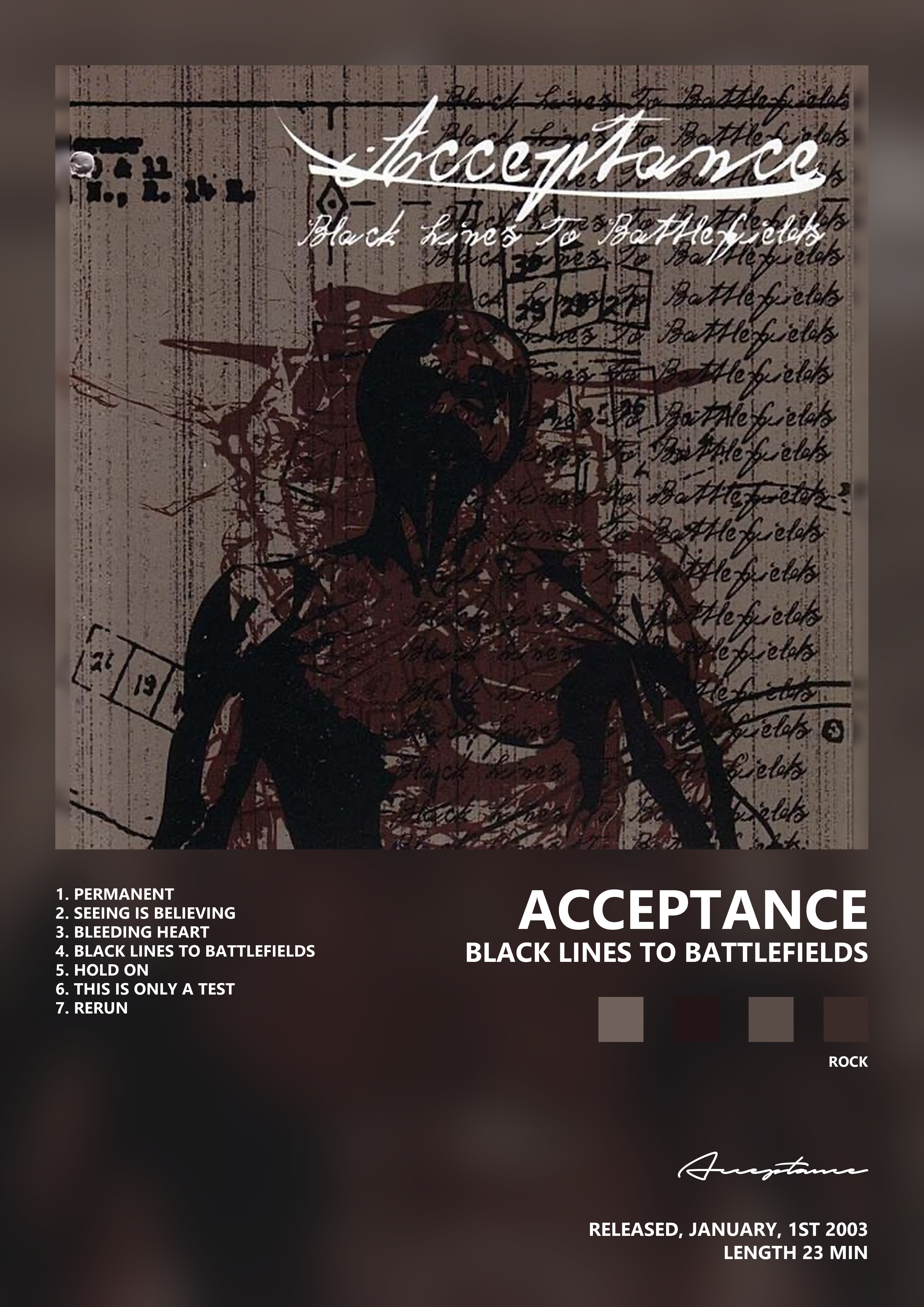 Music poster: Acceptance - Black Lines to Battlefields