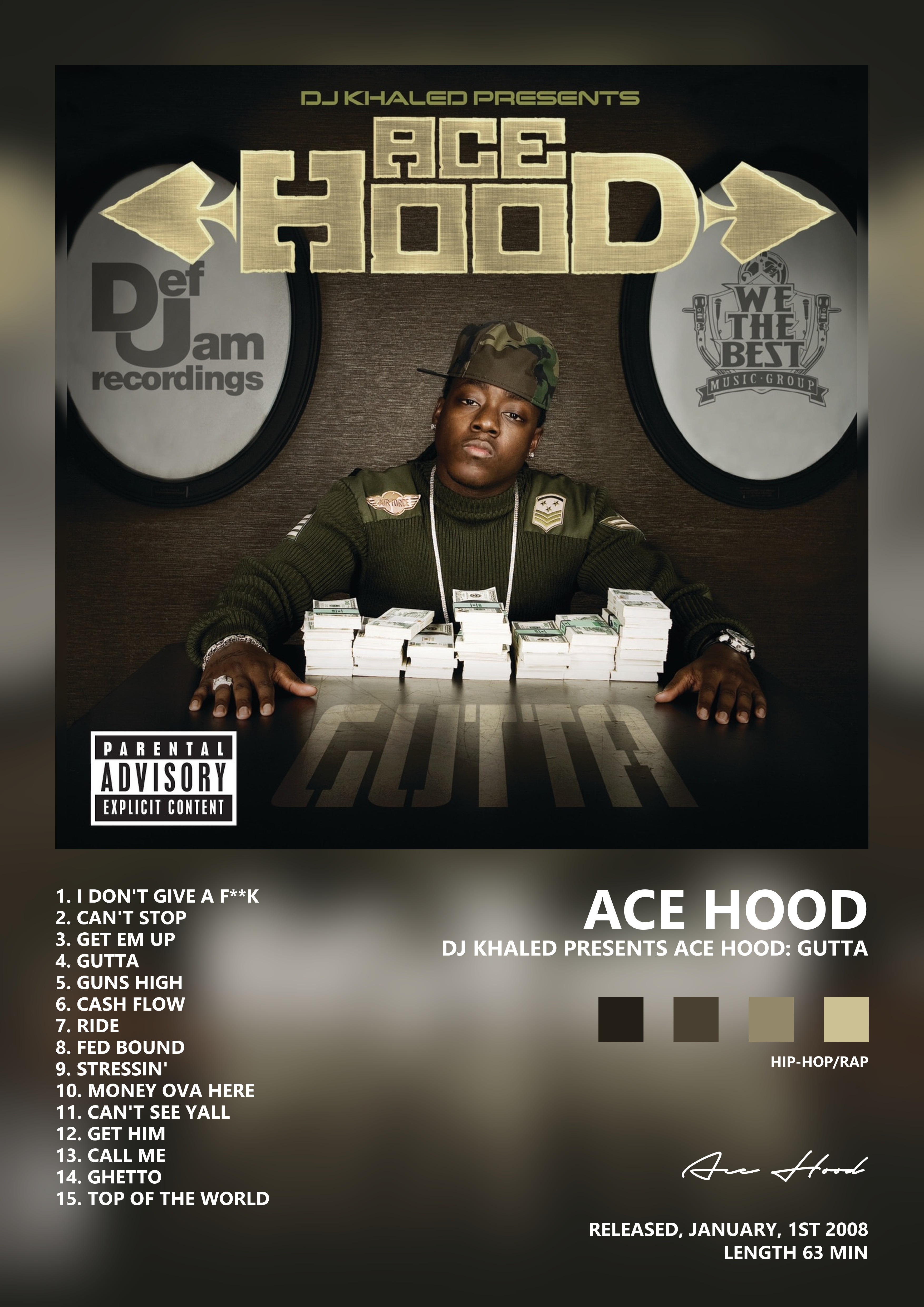 Music poster: Ace Hood - DJ Khaled Presents Ace Hood Gutta