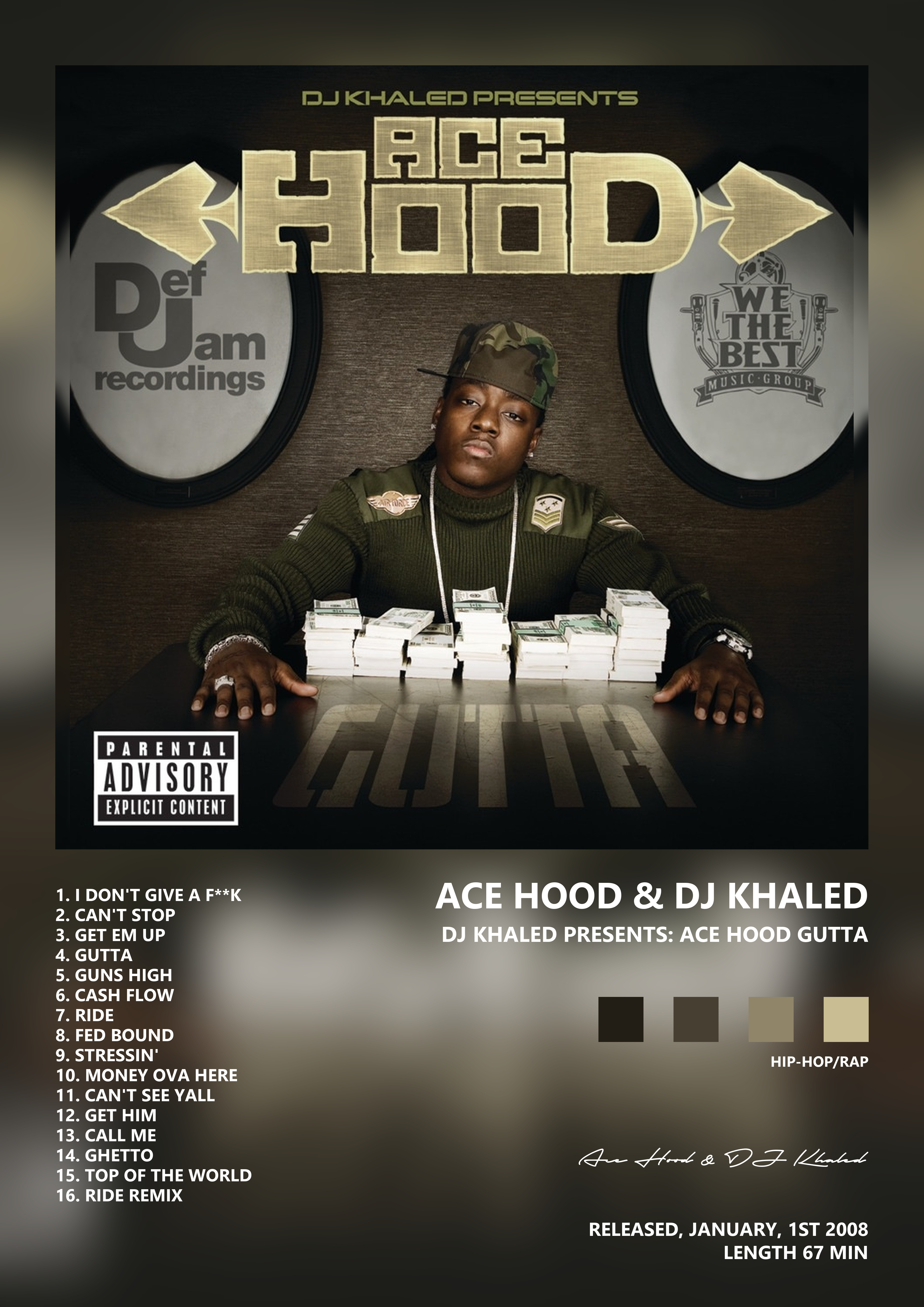 Music poster: Ace Hood DJ Khaled - DJ Khaled Presents Ace Hood Gutta