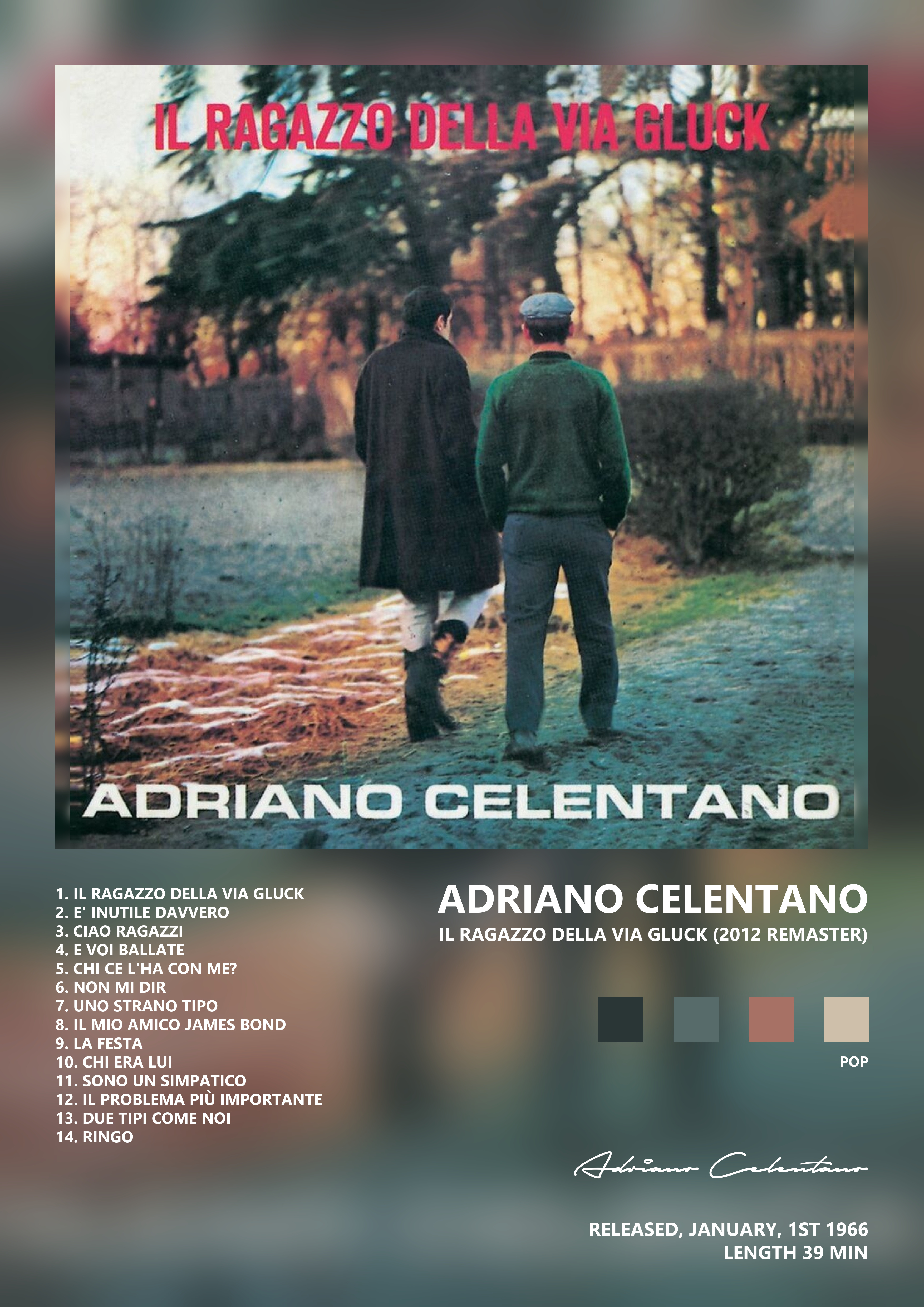 Music poster: Adriano Celentano - Il Ragazzo Della Via Gluck 2012 Remaster