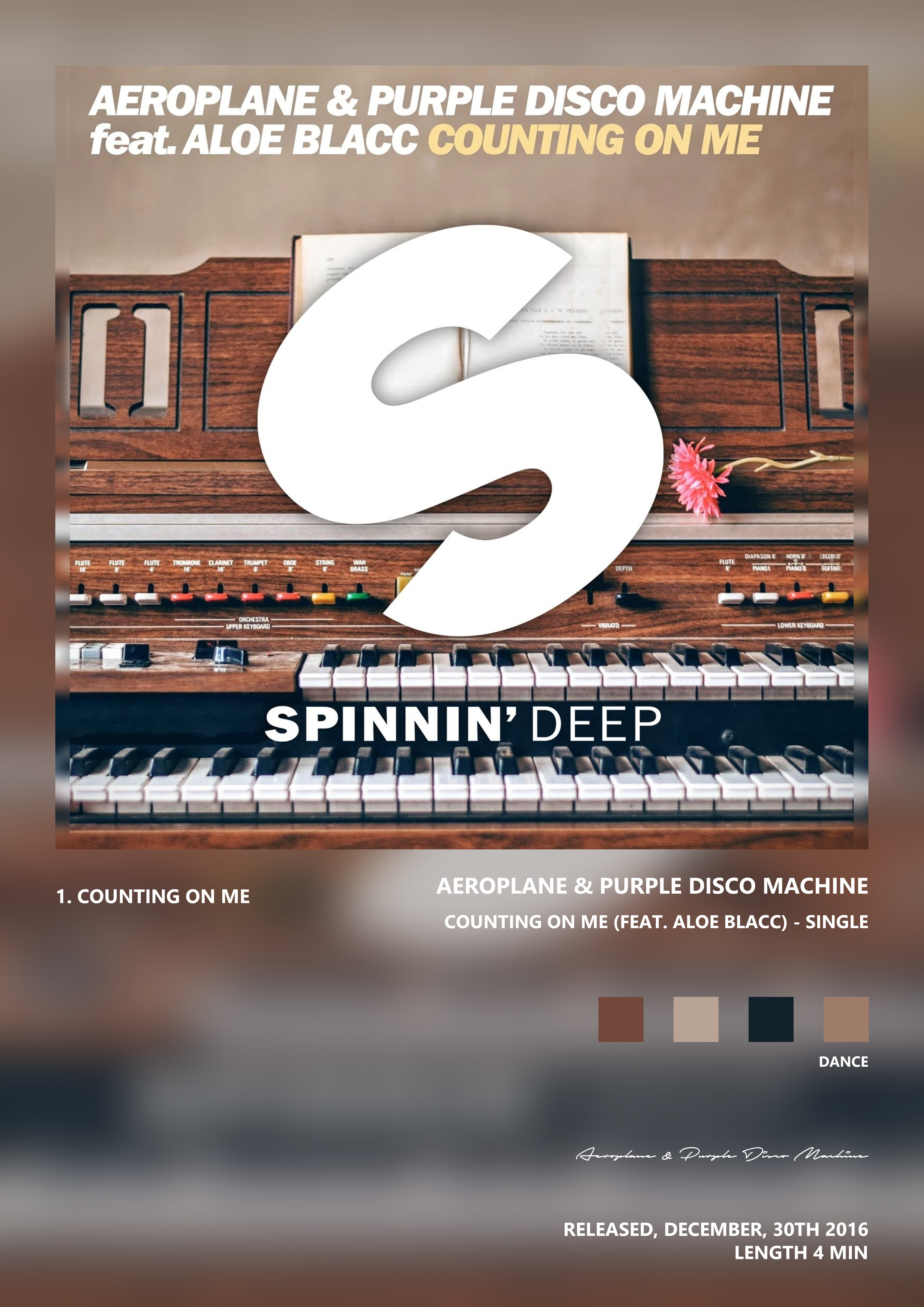 Music poster: Aeroplane Purple Disco Machine - Counting On Me feat Aloe Blacc - Single