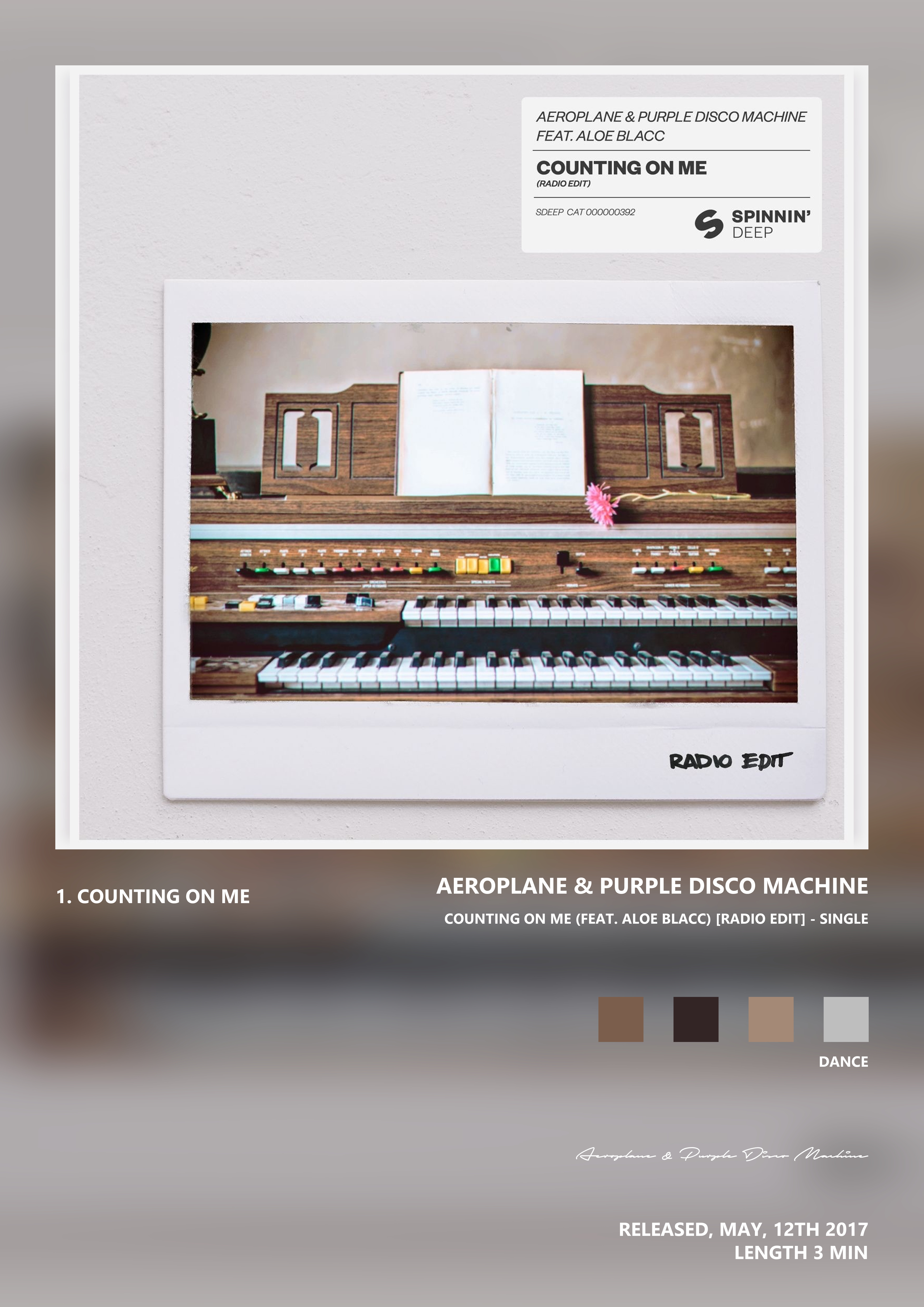 Music poster: Aeroplane Purple Disco Machine - Counting On Me feat Aloe Blacc Radio Edit - Single