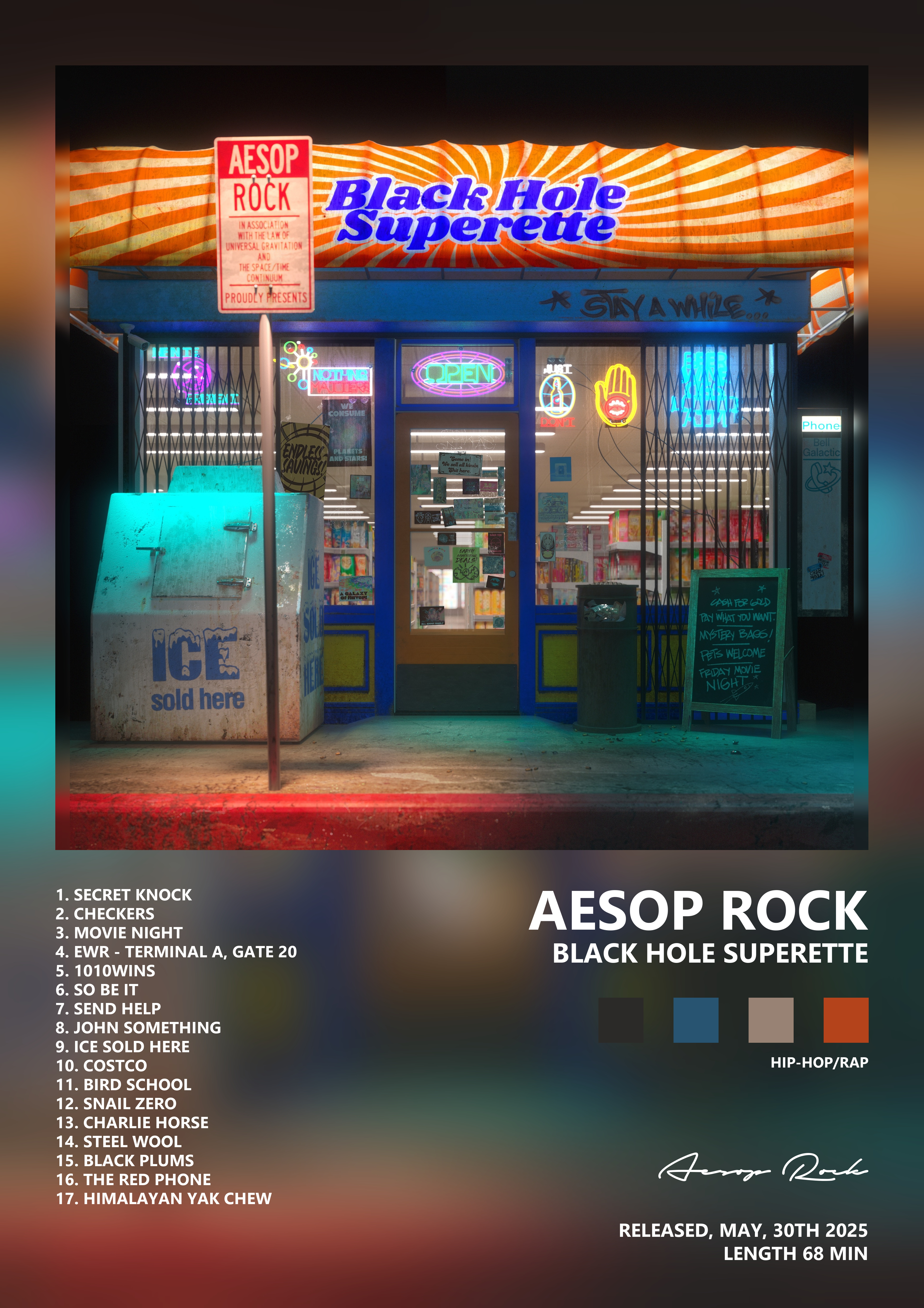 Music poster: Aesop Rock - Black Hole Superette