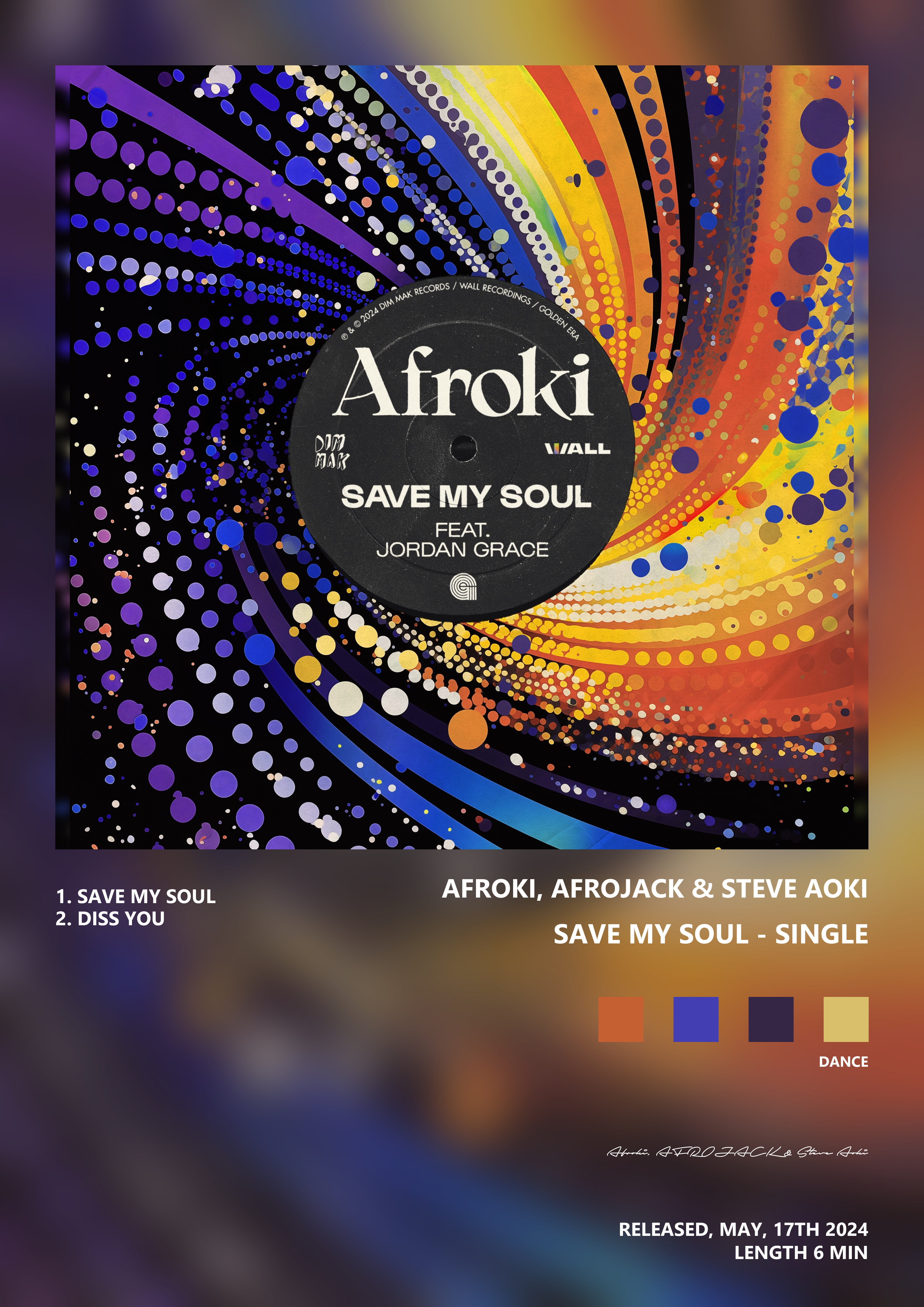 Music poster: Afroki AFROJACK Steve Aoki - Save My Soul - Single