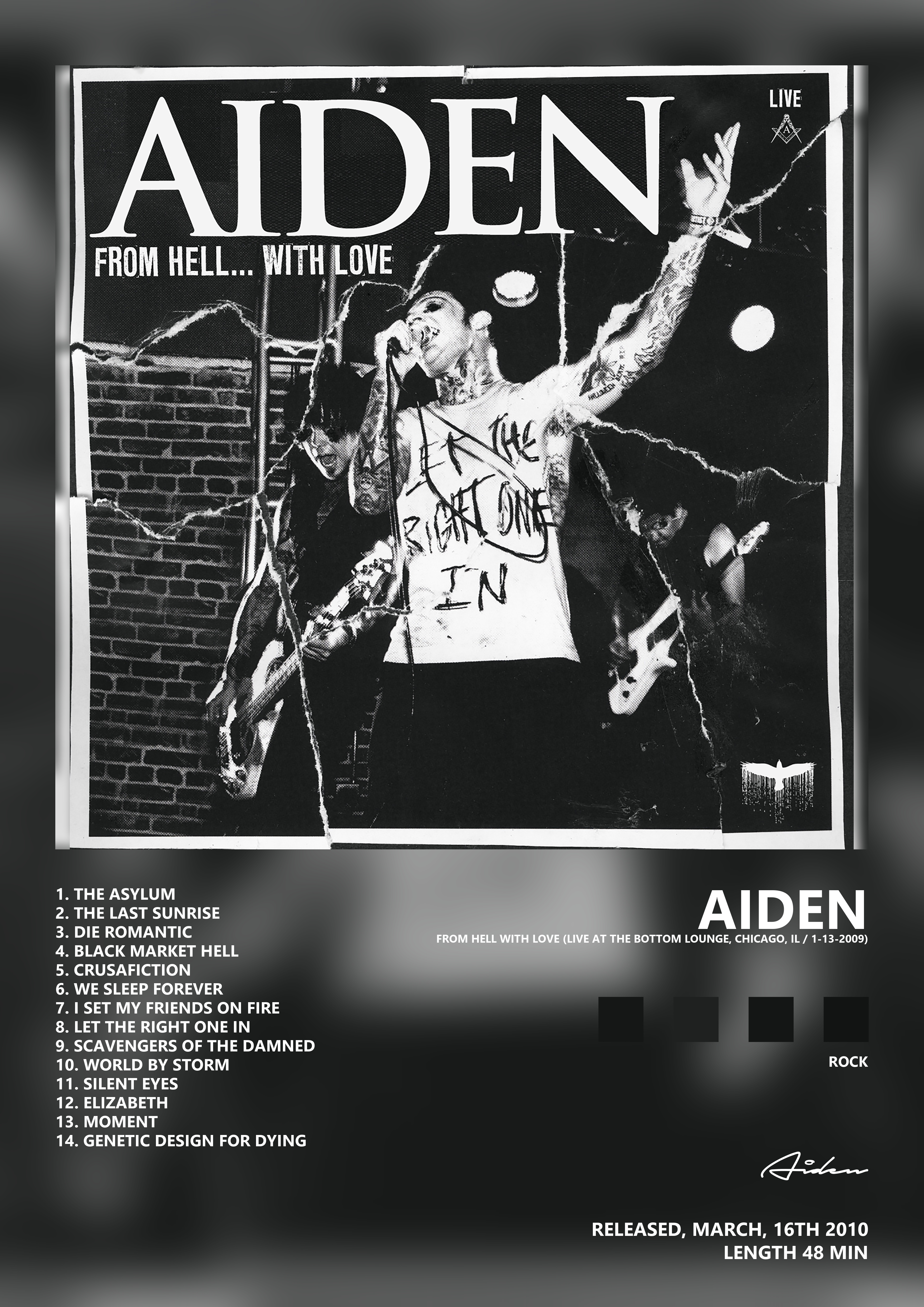Music poster: Aiden - From Hell With Love Live At The Bottom Lounge Chicago IL 1-13-2009