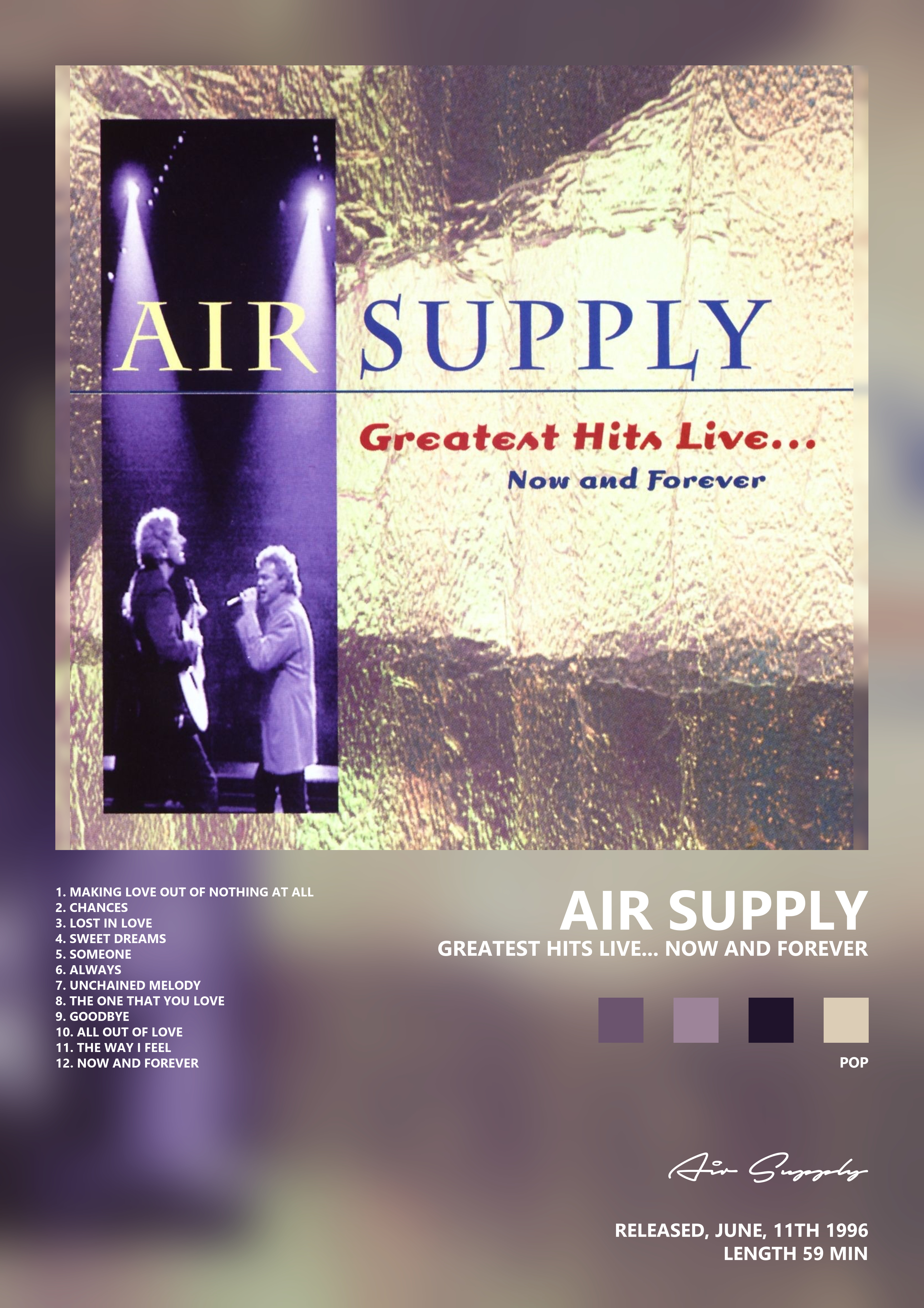 Music poster: Air Supply - Greatest Hits Live Now and Forever