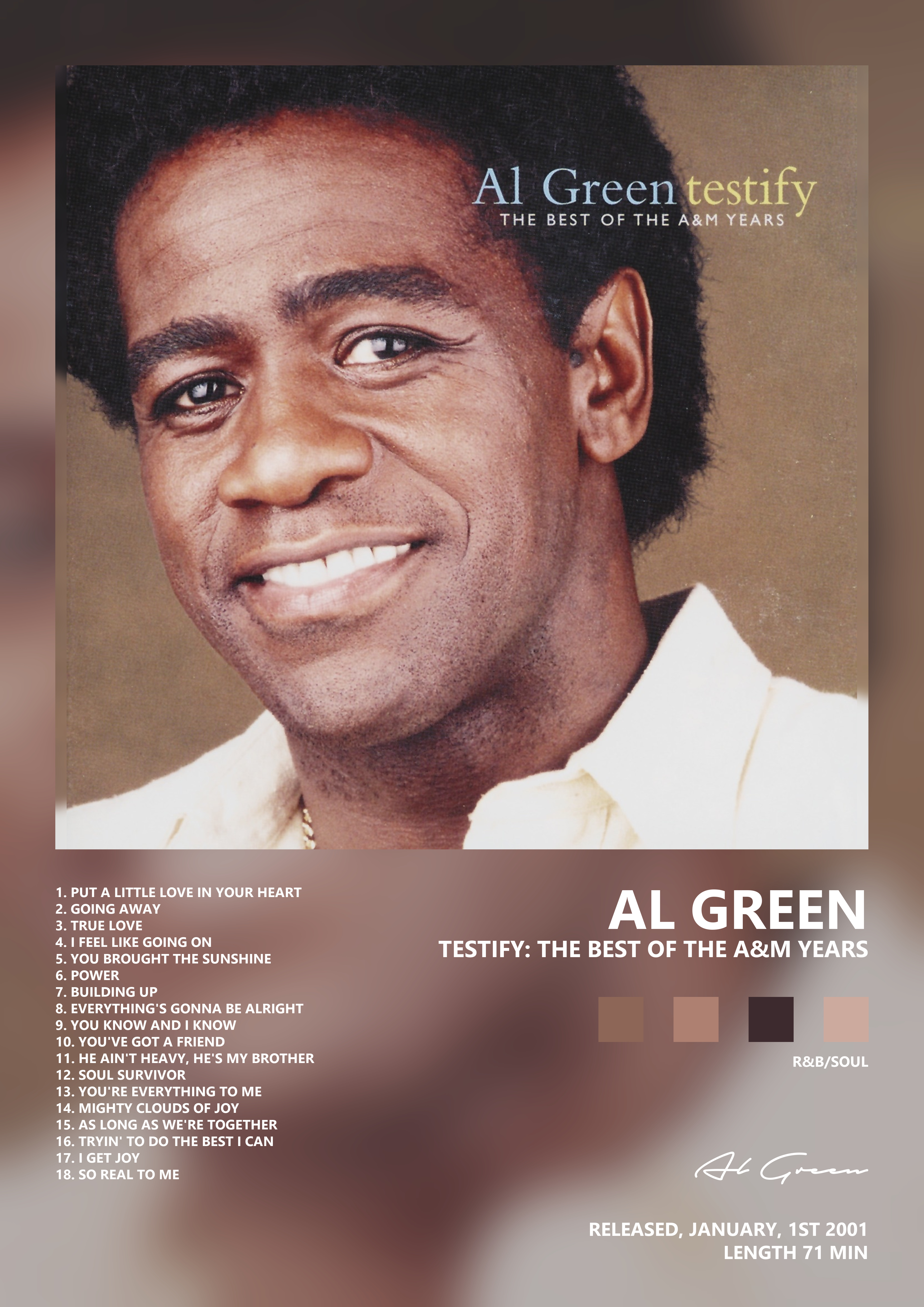 Music poster: Al Green - Testify The Best of the AM Years